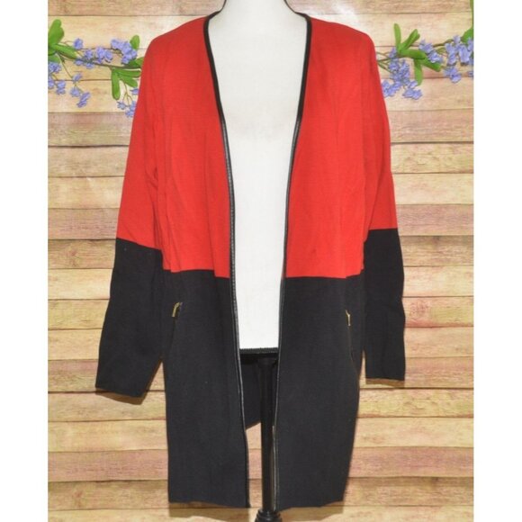 Charter Club Ladies Red Black Open Long Line Cardigan Sweater Size 0X Pockets - Picture 1 of 10